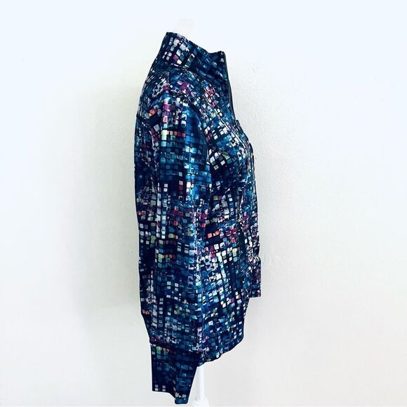 SNOSKINS Zip Jacket Back Hidden Pocket Multi Color Prisms EUC Exercise SZ Med - Picture 2 of 7